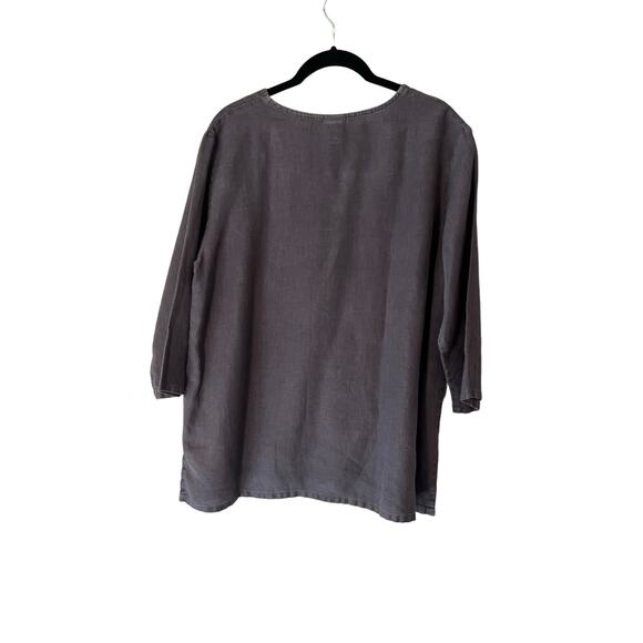 Match Point USA Washed Black 100% Linen Loose 3/4 Sleeve Tunic Top Sz M - Picture 4 of 5